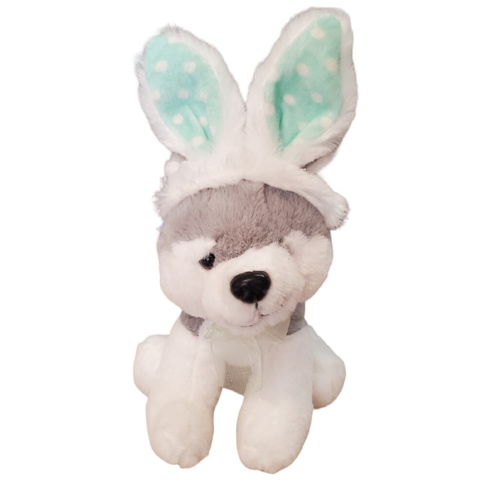 Dan Dee Husky Dog Puppy Plush Easter Bunny Ears 11" Stuffed Toy 2019
